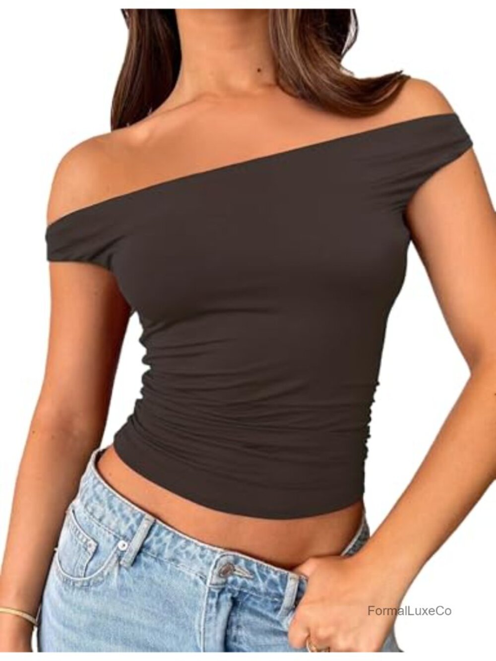 Off Shoulder Crop Top Going Out Slim Fitted Sleeveless Y2K Top